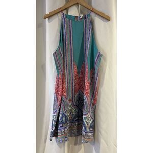 Tyche Halter‎ Dress Womens Size L Boho Mini Sleeveless Green Blue Pink Small